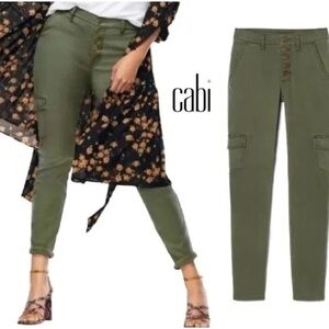 CABI style #5872 olive green Button Fly Cargo stretch skinny pants size 4